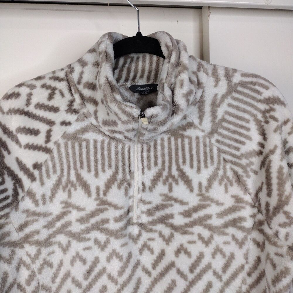 Eddie Bauer Women's Nordic Pullover Fuzzy Fleece 1/4 Zip Size XL Beige